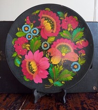 round painted wooden top - Russia, made in USSR - D 30 cm - flowers