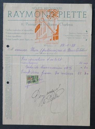 Facture belgique 1938 - facture,