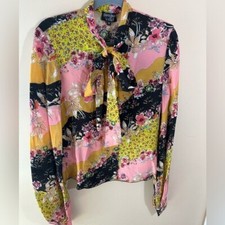 Petit Pois by Viviana G. Boho Blouse Top patchwork floral vegan silk size S