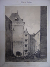 Lithographie Vue de la Cour du Château de PAU par Paul Gélibert 1860