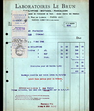 PARIS (XVI°) PHARMACEUTICAL PRODUCTS / LABORATORY "LE BRUN" Invoice in 1942