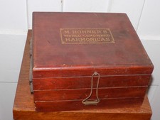 Vintage M. Hohner World Renowned Harmonica Wood Display Accordion Case