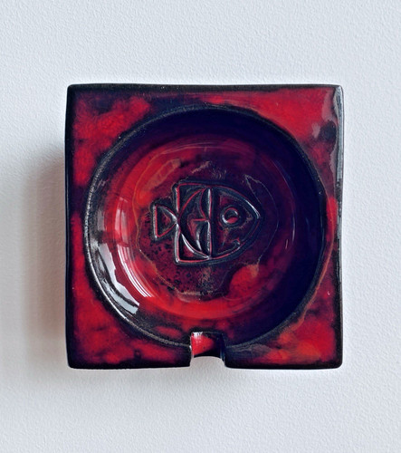 Red enameled modernist - enameled, ashtray