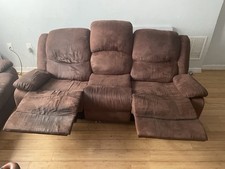 Brown Faux Leather Massage Recliner Loveseat Couch Set Home Theater Sofa Remote