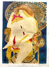 Lithographie originale signée Alain Bonnefoy "Nu au fauteuil Emmanuelle"