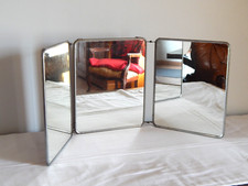 OLD Large TRIPTYCH FOLDING BARBER MIRROR in Metal