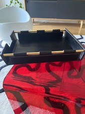 Jacques Adnet Black Leather Desk Tray Vintage Contemporary Design Deco