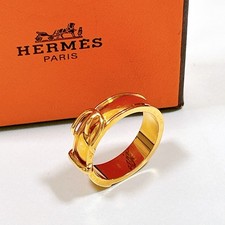 HERMES Scarf Ring "Ceinture" Gold Tone ｗ/Box Belt Design 0.8” Diameter Used