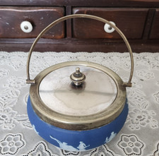 VINTAGE Wedgwood Jasperware Cobalt Blue Sacrifice Covered Jar, England