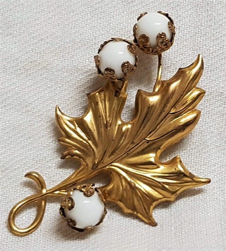 Ancien bijou broche feuille - ancien,