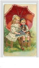 Enfants avec un chiot dans les