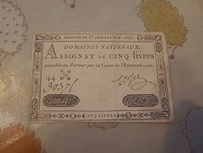 1791 France Revolution Banknote Cinq Livres As Shown In Pictures 
