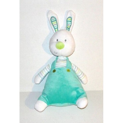 Doudou lapin blanc vert bleu - blanc,