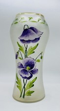 Tall Art Nouveau French LEGRAS FROSTES GLASS VASE W/ Enameled Flowers