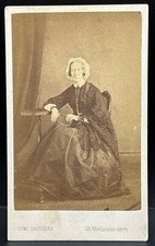 Antique CDV Old Woman Hoop Dress with Book Westbourne Grove England Photograph