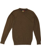 MUSTO Mens V-Neck Jumper Sweater Medium Brown Cotton BG38