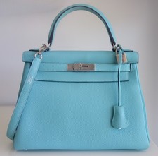 Sac Hermes Kelly 28 bleu atoll  (bag, birkin, borsa)