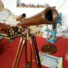 Antique Vintage Brass Telescope 18" w/ Wooden Tripod US Navy Marine Collectible