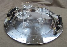 Grand plateau vintage inox Alessi design Michael Graves - 48 cm. poignées noires