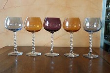 5 Antique Colored Crystal Twisted Foot Glasses