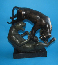 BRONZE SCULPTURE STATUE ANIMAL PANTHERS PANTHERS ART DECO bronze h 28cm