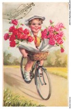 AOIP11-0795-ILLUSTRATEUR - ANNIVERSAIRE - UN ENFANT A VELO AVEC UN PANIER DE F