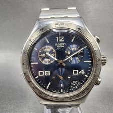 Swatch irony Chrono Blustery Watch Men 40mm Blue Dial Silver Tone Date New Batt