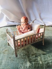 1 Miniature Doll Bar Bed and 1 Baby, Doll, Swimmer Antique