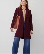 Ann Taylor Chesterfield Wool Blend Coat Burgundy Womens SP Small Petite New $258
