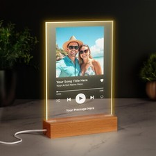 Personalised Song Plaque With LED Wooden Base Music Plaque Playlist Any Photo