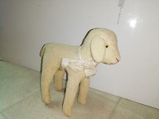 ANTIQUE PLUSH TOY SHEEP WITH RIBBON.ANNEE 30-STEIFF? 30 cm HIGH.BEL CONDITION