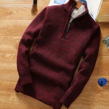 Pull En Laine Pour Homme, Tricoté, À Col Montant, Demi-Zip, Thermique, Basique