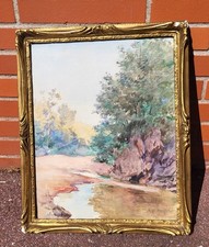 René Louis CHRÉTIEN 1867-1945 Riverfront Watercolor Painting on Paper Signed 