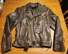 Perfecto Style Heavy Brown Leather Jacket Sz 46 w/ USA Eagle On The Back. VGC. 