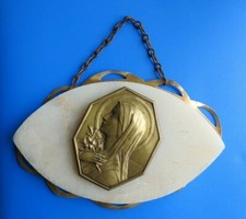 #7020# Wall Hanging Art Deco Style Marble Plaque, Bronze Plaque