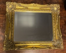 Antique Beveled Mirror, Wood Frame and Carved Stucco, Gilded, Late 19th Century.