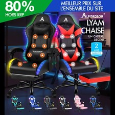 ALFORDSON Gaming Chaise Bureau Massage 12 LED RVB Ordinateur Siège Similicuir