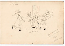 Ink drawing, La Ronde des Alsaciens around the French flag in 1916