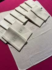12 Antique Damask Cotton Monogram Napkins ID Ref T192