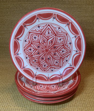 4 Le Souk Ceramique Tunisia NEJMA Hand Painted Red Salad Dessert Plates 8.5"