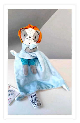 Doudou plat peluche lion bleu - doudou,