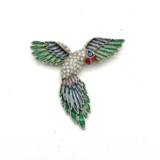 Vintage Parrot Brooch Pave Rhinestone Enamel Bird Pin Colorful Tropical Jewelry