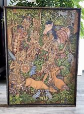VTG 1978 Ubud Bali Framed Batik Art Painting GODDESS Signed J Ny Wijana (?)