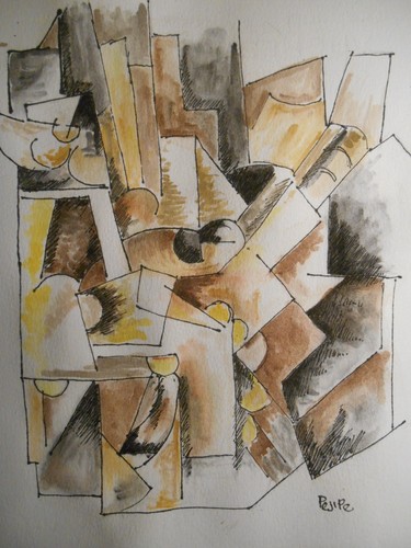 Aquarelle encre cubiste - aquarelle,
