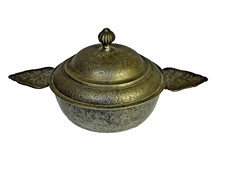 ÉCUELLE À OREILLES POT COUVERT À BOUILLON EN ÉTAIN XIXème