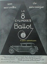 PUBLICITE BALLOT LA 8 CYCLINDRES AUTOMOBILE MERVEILLE MECANIQUE DE 1927 AD PUB