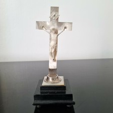 Rare Crucifix en Nacre et Argent XIXè Religious Christ MOP Silver 19thC