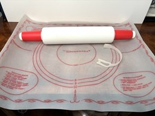Vintage 1965 Tupperware Pastry Pie Tart Mat Fill Chill Red Rolling Pin Dart