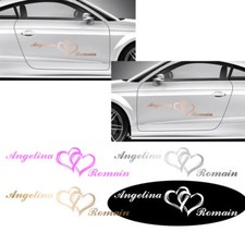 2 STICKERS DÉCO VOITURE MARIAGE COEURS + PRÉNOMS BD413.