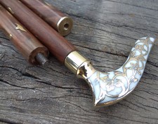 Cannes de designer victorien en bois laiton de style ancien, poignée en laito...